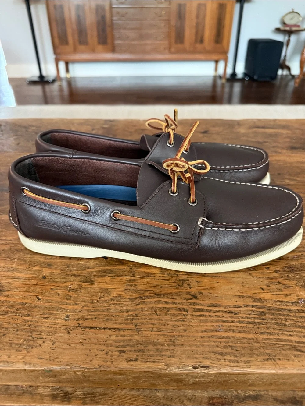 Mens Eddie Bauer Brown Leather Classic Boat Shoes Size 12
